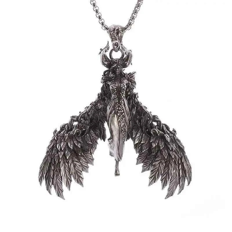 Gothic Evil Angel Witch Devil Pendant Necklace for Men and Women Punk Personality Trendy Cool Jewelry Gift