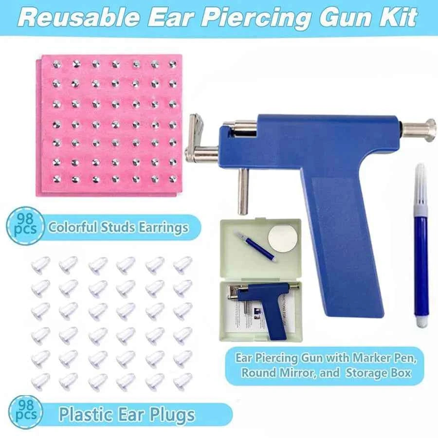 Professional Ear Piercing Gun Kit with 98pcs Stainless Steel Ear Studs-Safety Gun Piercing