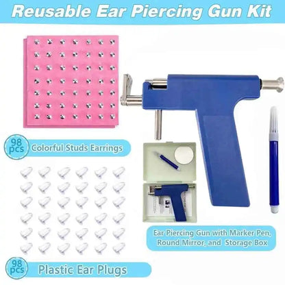 Professional Ear Piercing Gun Kit with 98pcs Stainless Steel Ear Studs-Safety Gun Piercing - Pedlar's Attic