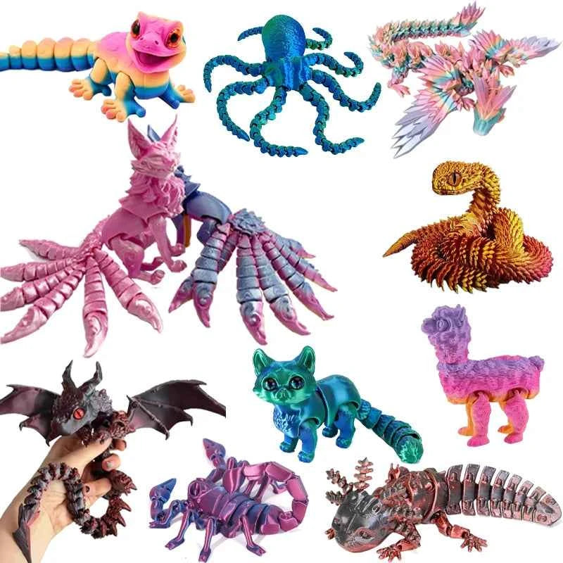 3D Printed Animals Toy Multi-joint Movable Dinosaur Snake Fidget Toy Adults Autism Stress Relief Toys Desktable Decor Kids Gift