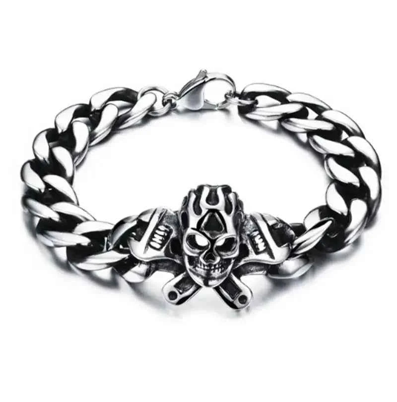 Stainless Steel Nordic Double Wolf Head Bracelet