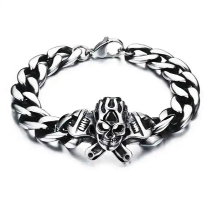 Stainless Steel Nordic Double Wolf Head Bracelet - Pedlar's Attic