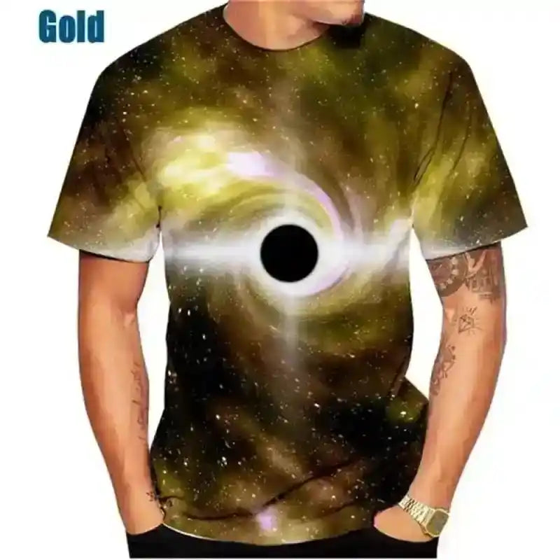 Cosmic Drift – 3D Galaxy & Space Planet Print Tee