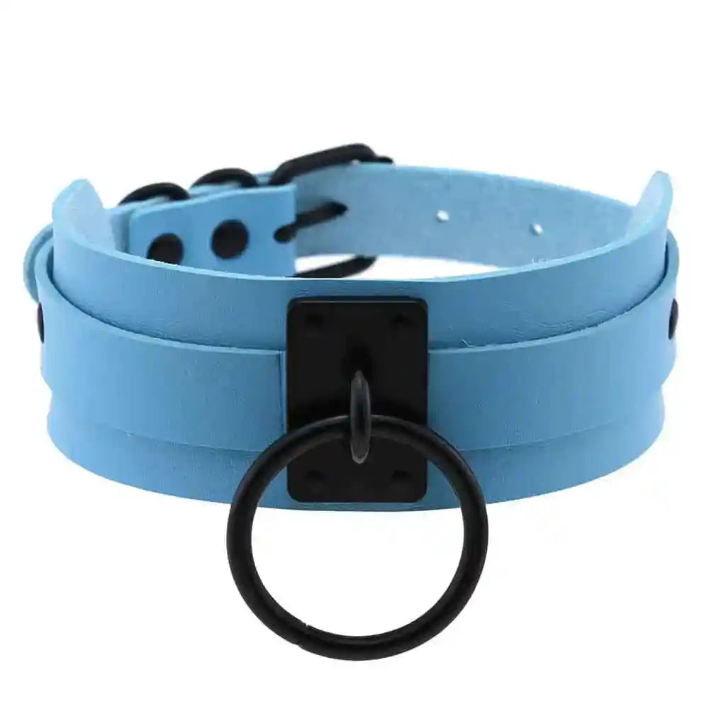 Punk Black O-Round Metal Leather Choker Collar - Pedlar's Attic