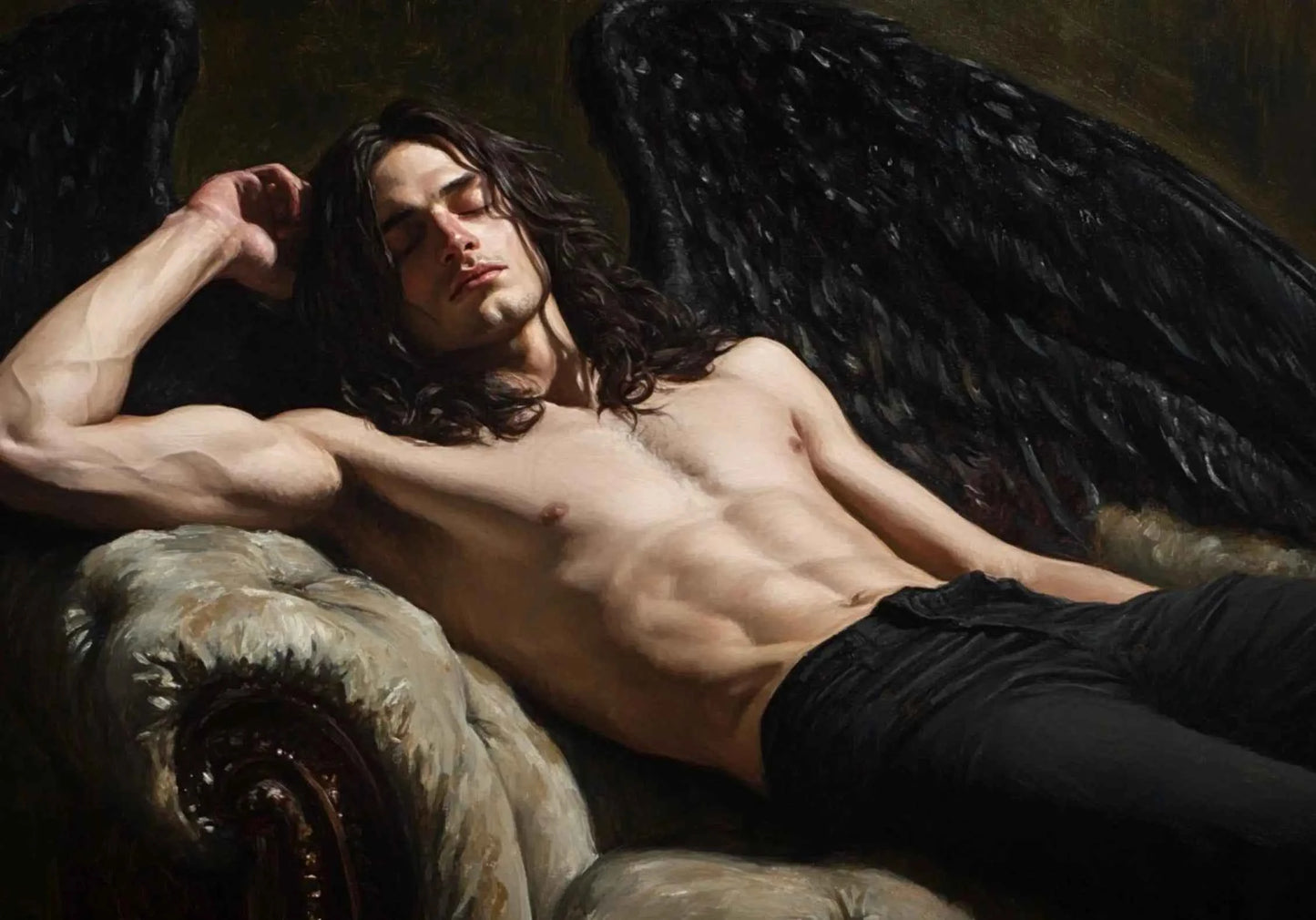 Dark Mysterious Retro Aesthetic Myth Hell Fallen Angel Portrait Poster Canvas Print Art