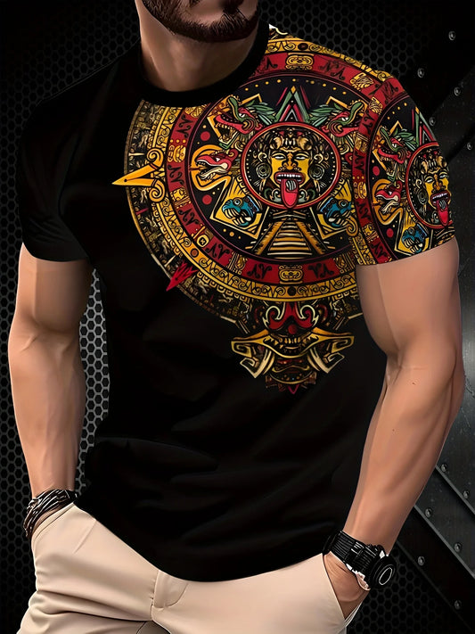 [3D Printed T-Shirt] Vibrant Colorful Men's 3D Printed Indian-Inspired Graphic T-Shirt | Breathable Round Neck Regular Fit Tee