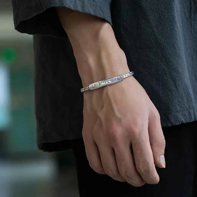 Buddhist Mantra Lotus Mantra Cuff Bracelet for Men Fashion Charm Religious Prayer Amulet Jewelry Gift