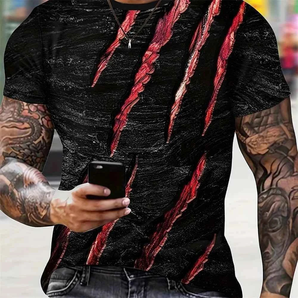 3D Style 4 Roaring Dragon Pattern Round Neck Short Sleeve T Shirt