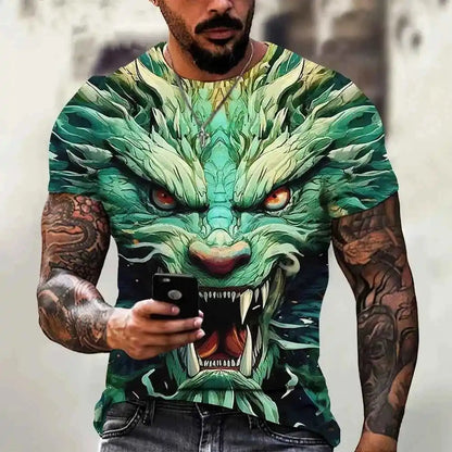 Dragon Printed Casual Short Sleeve Tee - Pedlar's Attic