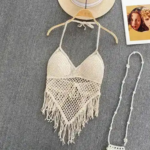 Chelle’s Fringe – Boho Tassel Knit Halter Top