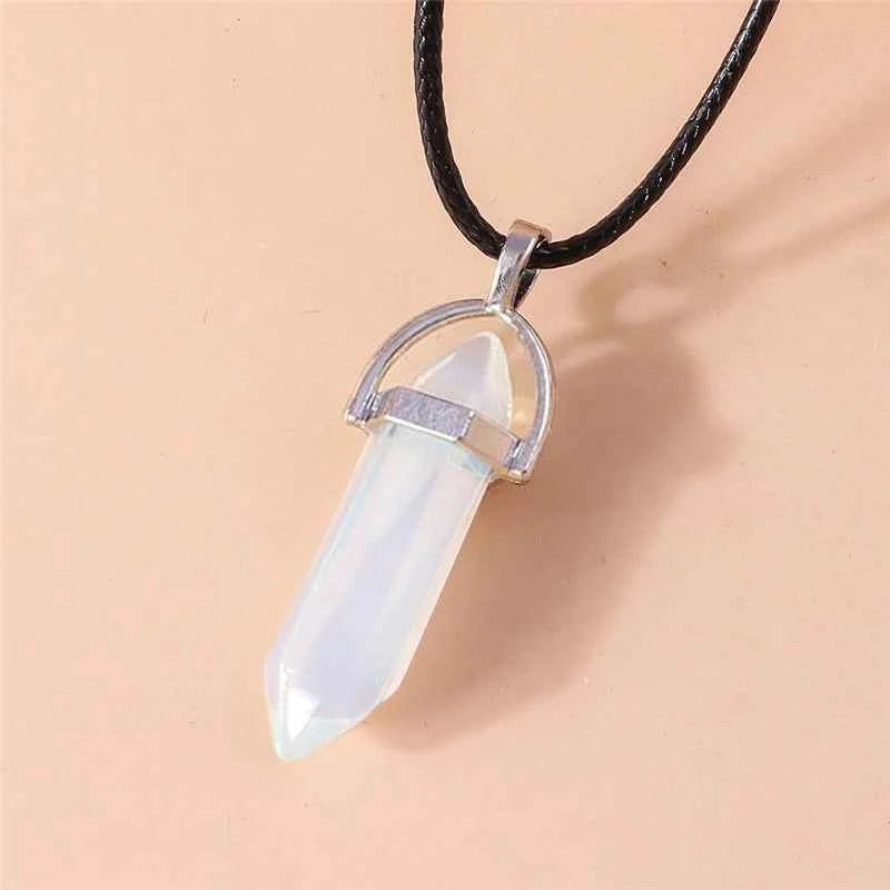 Natural Stone Quartz Lapis Opal Amethyst Pink Crystal Stone Hexagonal Column Pendant Necklaces