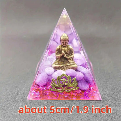 1pc Little Buddha Statue Crystal Pyramid, Purple Jade with Baby Buddha Figurine, bohemian natural crystal orgone pyramid golden - Pedlar's Attic