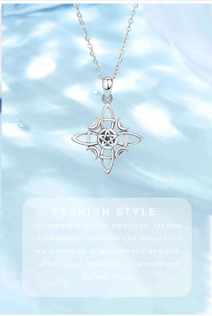 Celtic Knot Triple Moon Goddess Geometry Necklace - Pedlar's Attic
