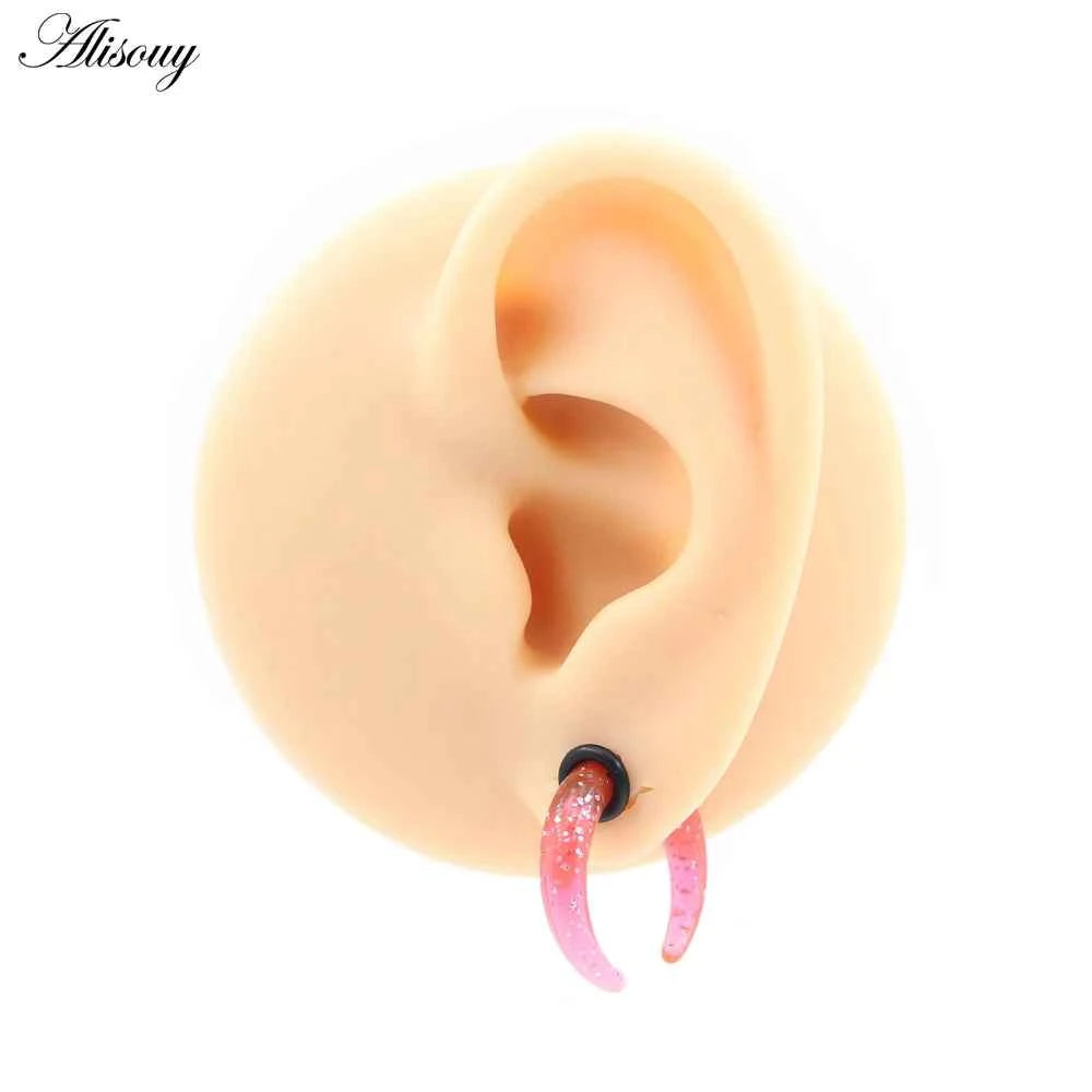 2pcs Acrylic C Sahpe Buffalo Horn Ear Pincher Septum Rings Piercing Black Ear Taper Stretcher Expander Body Jewelry 1.6mm-16mm