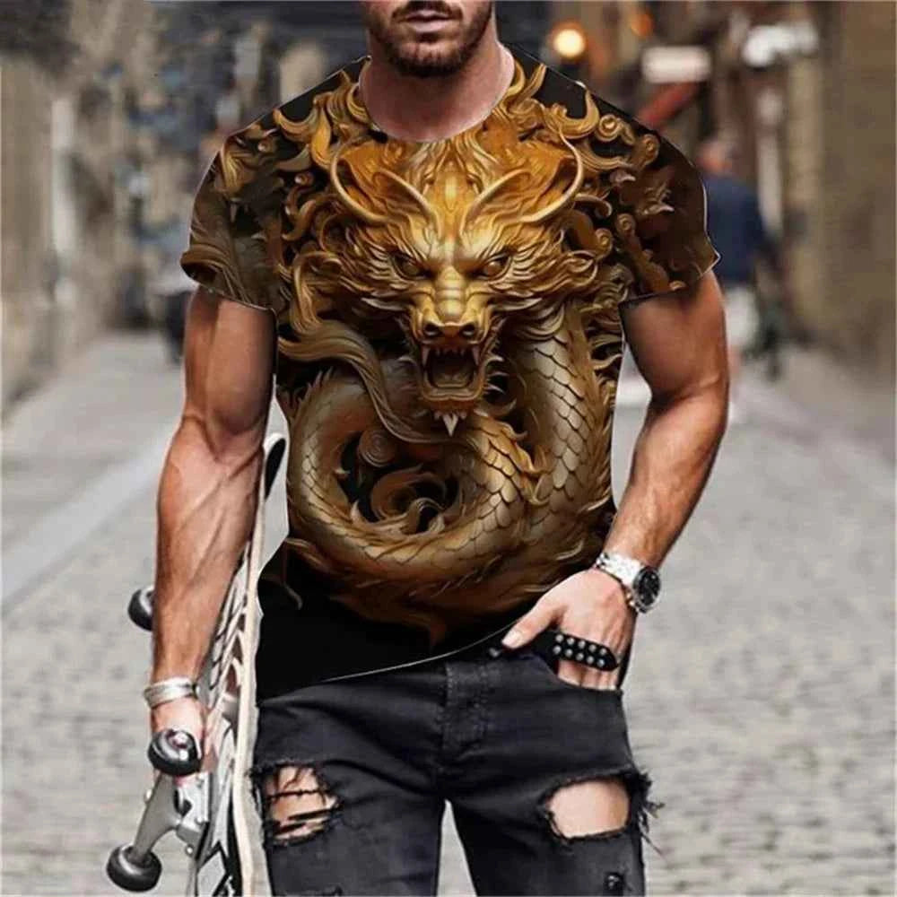 Dragon Printed Casual Short Sleeve Tee