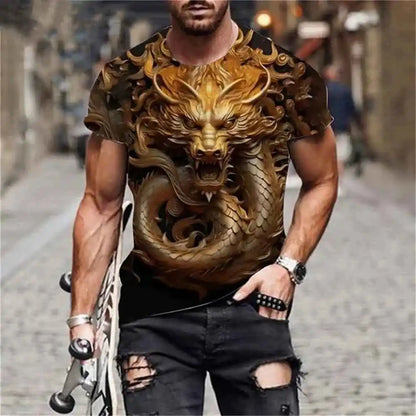 Dragon Printed Casual Short Sleeve Tee - Pedlar's Attic
