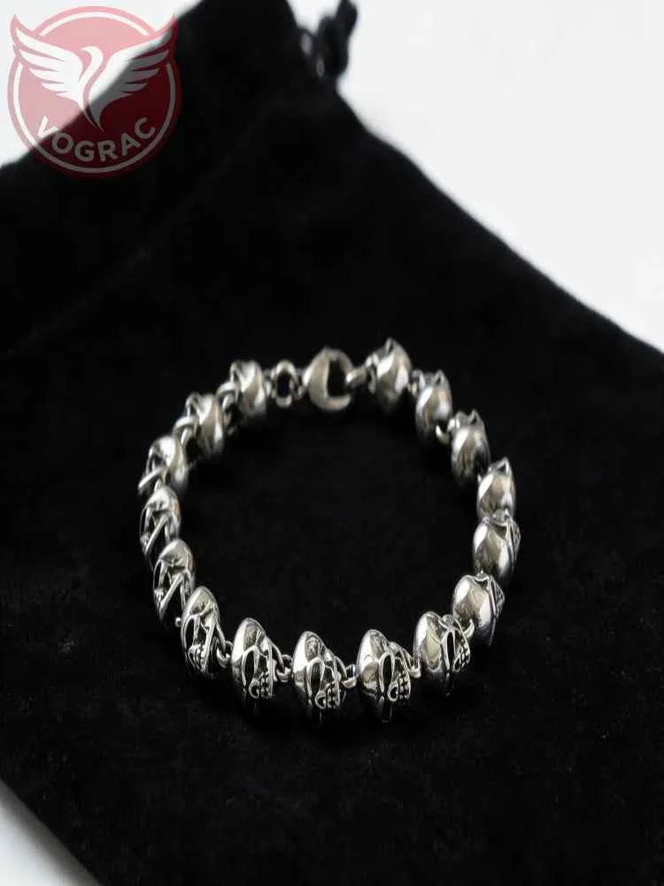VOGRAC Stainless Steel Skull Bead Linked Strand Bracelet for Men and Women, Gothic Punk Rock Biker Skull Jewelry Gift