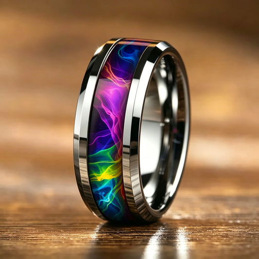 Nebula Forge Ring — Galaxy Inlay Stainless Steel Band