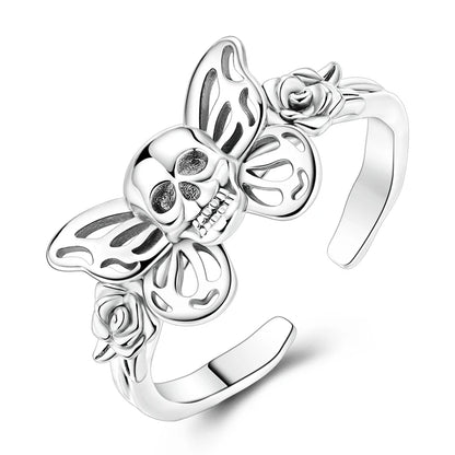 Original 925 Sterling Silver Skull Rose Open Rings For Women Girls Jewelry Birthday Anniversary Gifts