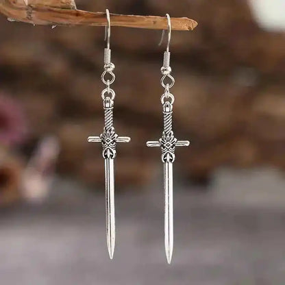 Gothic Elegance Cross Sword Dangle Earrings - Hypoallergenic Vintage-Inspired Jewelry for Unique Women - Pedlar's Attic