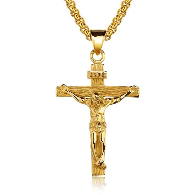 Religious Jesus Cross Stainless Steel Necklace For Men Fashion Gold Silver Color Cross Pendent With Chain Necklace Jewelry Gift