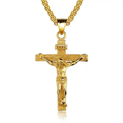 Religious Jesus Cross Stainless Steel Necklace For Men Fashion Gold Silver Color Cross Pendent With Chain Necklace Jewelry Gift - Pedlar's Attic