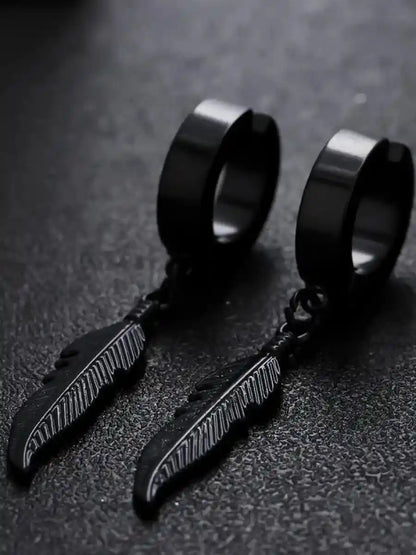Punk Style Feather Design Dangle Earrings - Pedlar's Attic
