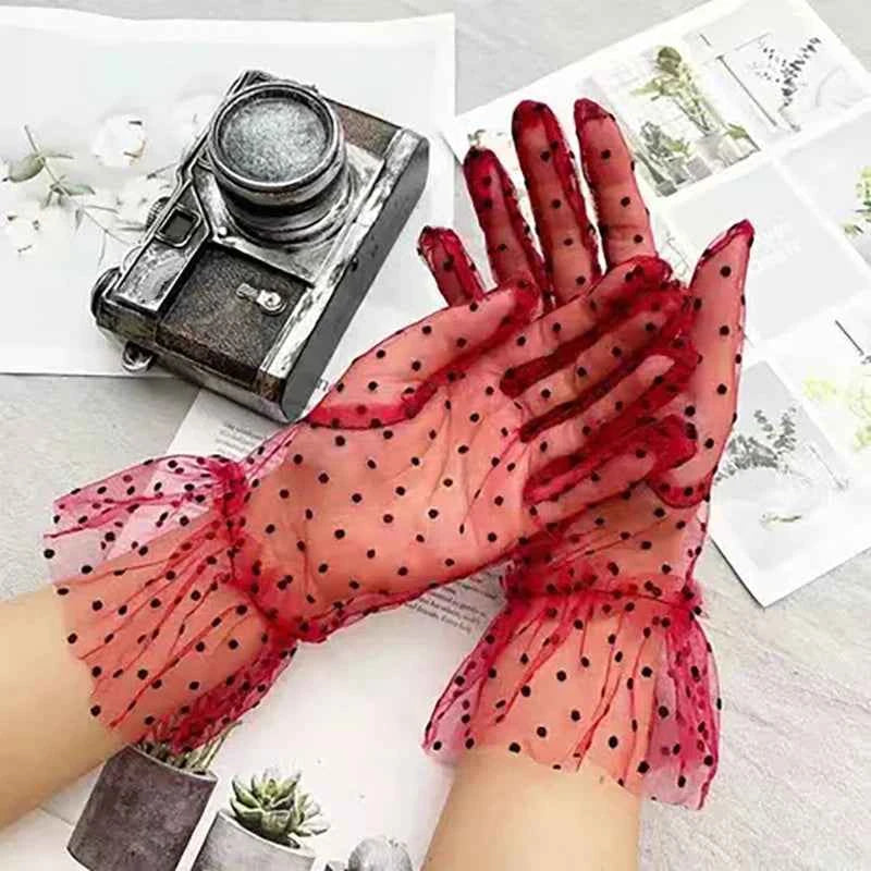 Glamourous Vibes Mesh Tulle Gloves - Sexy Transparent Dot Print for Club, Prom & Dance - Pedlar's Attic