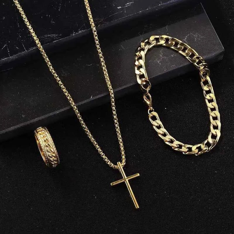 3pcs/set Punk Black Cross Pendant Necklace