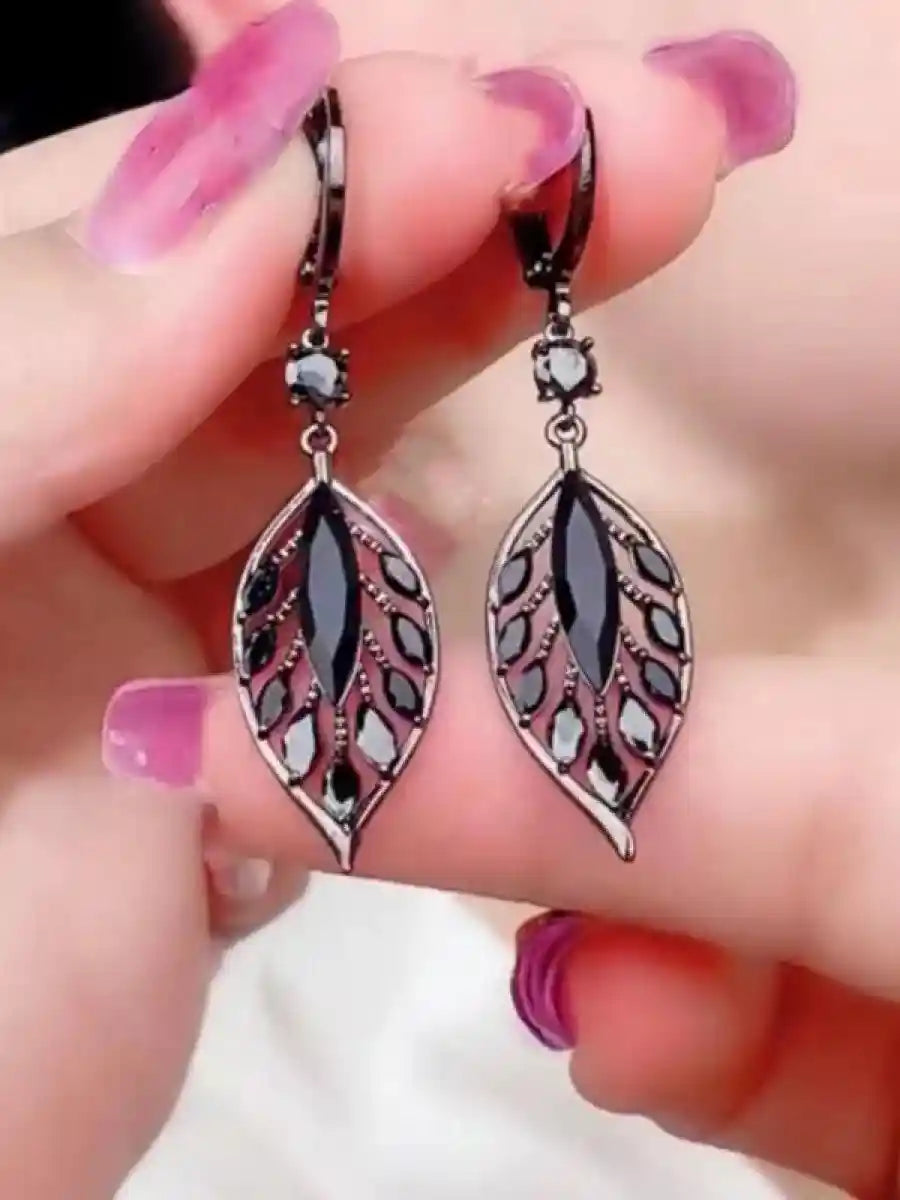 Leaf Design Artificial Zircon Decor Dangle Earrings - Pedlar's Attic