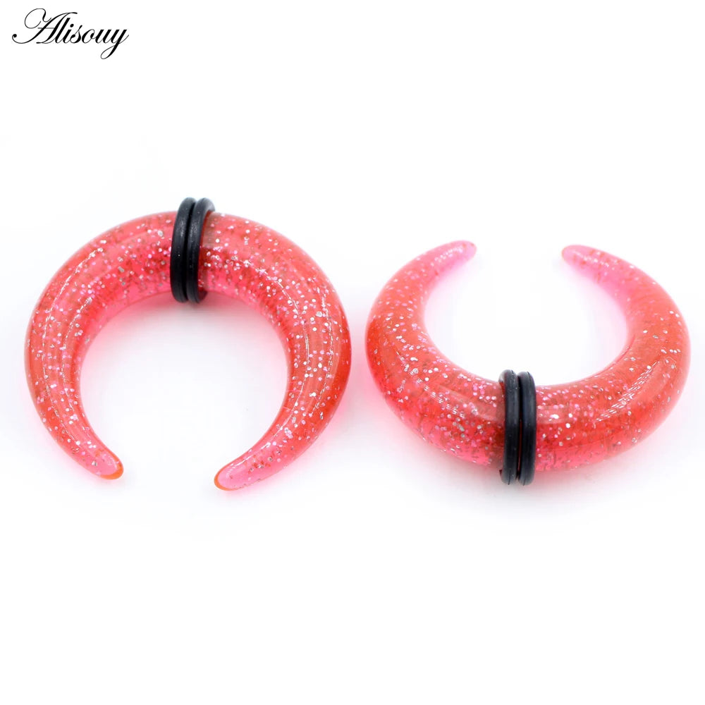 2pcs Acrylic C Sahpe Buffalo Horn Ear Pincher Septum Rings Piercing Black Ear Taper Stretcher Expander Body Jewelry 1.6mm-16mm - Pedlar's Attic
