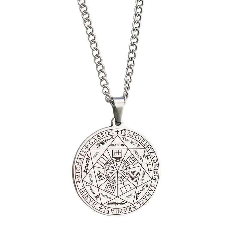 Necklace for Men Seven Archangels Pendant Solomon 7 Archangels Sigil Amulet Necklace Men Simple Stainless Steel Chain Jewelry