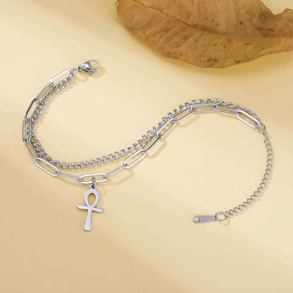 Dawapara Ankh Cross Bracelet Religious Ancient Egyptian Key To Life Prayer Amulet Supernatural Stainless Steel Jewelry