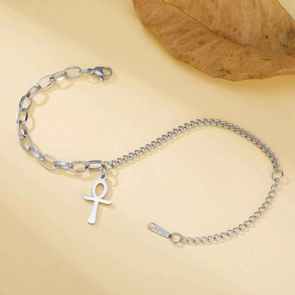 Dawapara Ankh Cross Bracelet Religious Ancient Egyptian Key To Life Prayer Amulet Supernatural Stainless Steel Jewelry