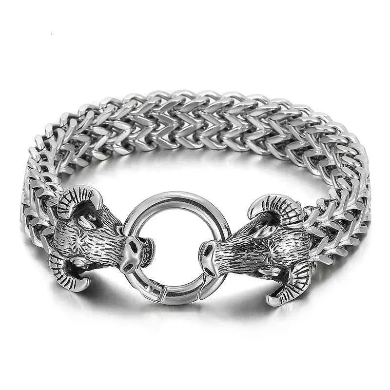 Stainless Steel Nordic Double Wolf Head Bracelet