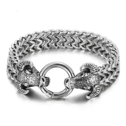 Stainless Steel Nordic Double Wolf Head Bracelet - Pedlar's Attic