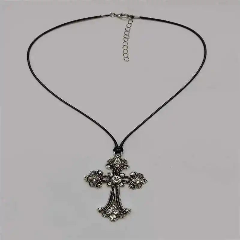 Rhinestone Cross Choker Spiral Hippie Necklace - Pedlar's Attic