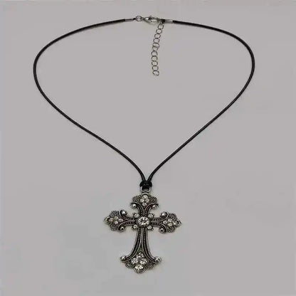 Rhinestone Cross Choker Spiral Hippie Necklace - Pedlar's Attic