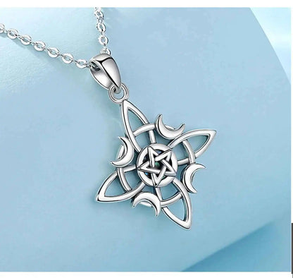 Celtic Knot Triple Moon Goddess Geometry Necklace - Pedlar's Attic