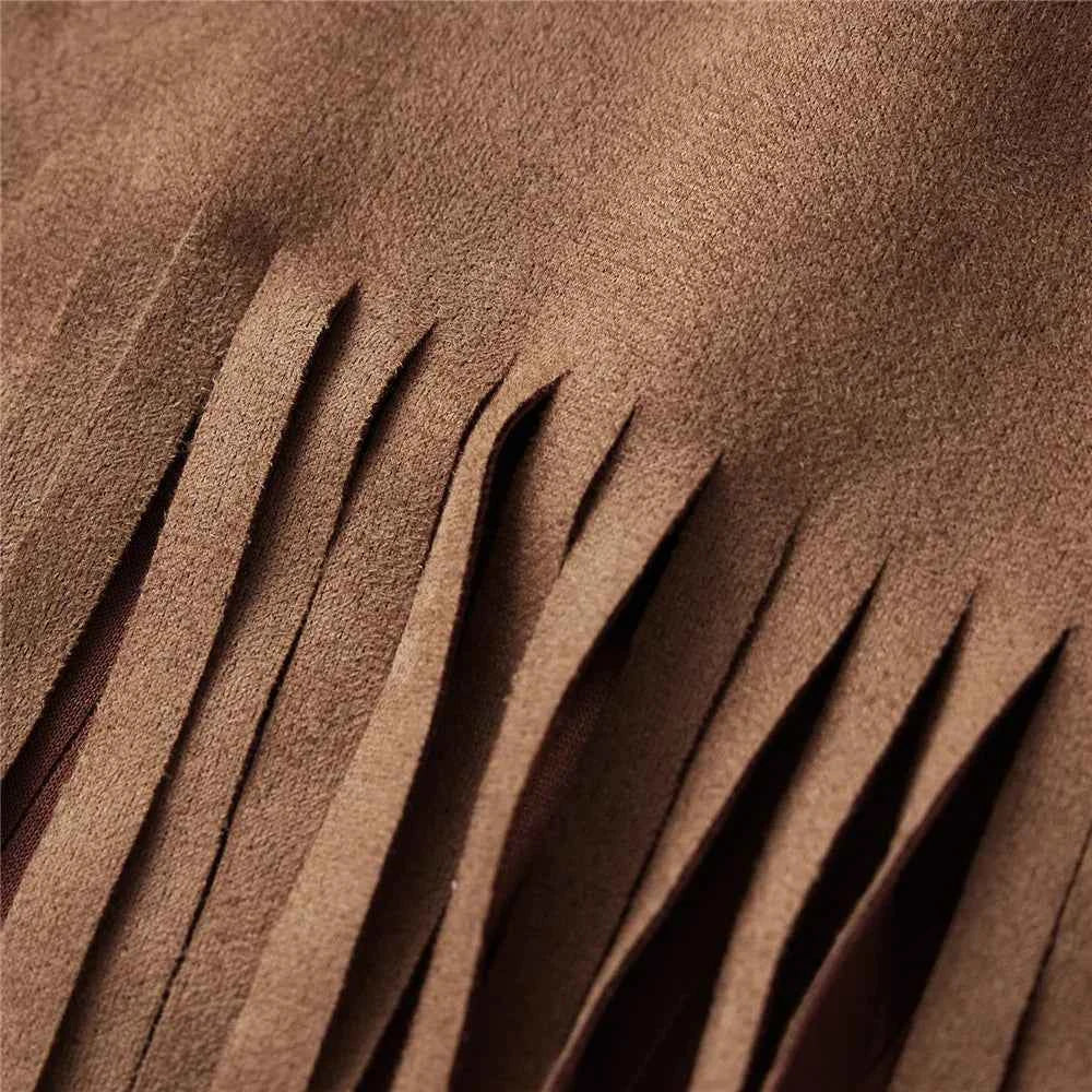 Women Vintage Sleeveless Faux Suede Fringe Vest Rivets Leather Western Boho Tassel Jacket Open Front Hippie Cardigan 2025