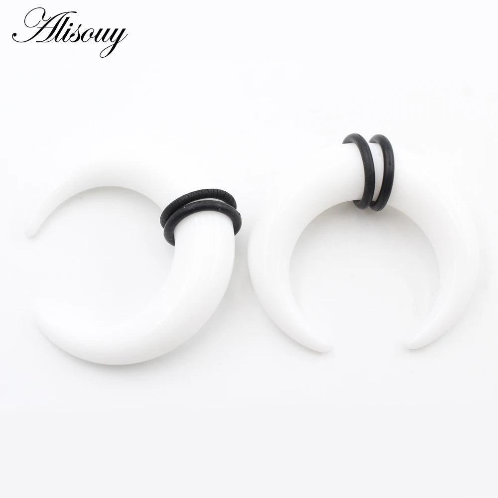 2pcs Acrylic C Sahpe Buffalo Horn Ear Pincher Septum Rings Piercing Black Ear Taper Stretcher Expander Body Jewelry 1.6mm-16mm - Pedlar's Attic