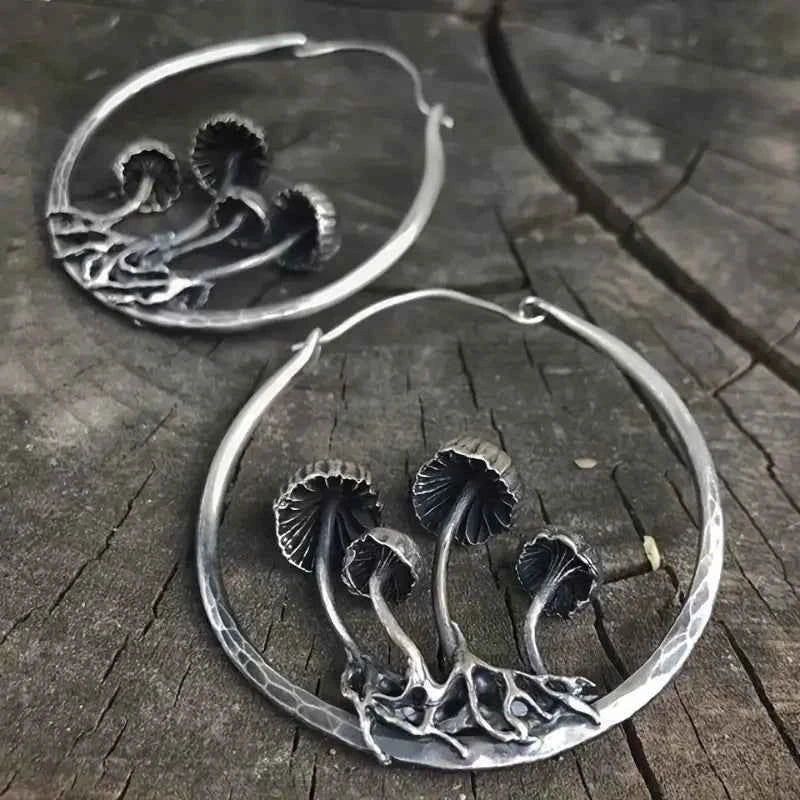Vintage Gothic Mushroom Earrings Hoop Alloy Jewelry Creative Cool Aesthetic Gift for Women Best Friend Her Dark Academia Witchy