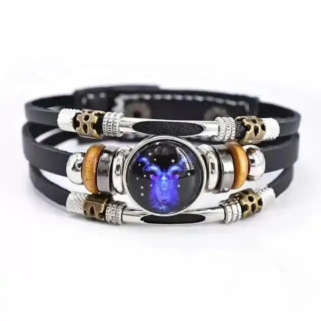 Zodiac Constellation Luminous Leather Bracelet — All 12 Signs