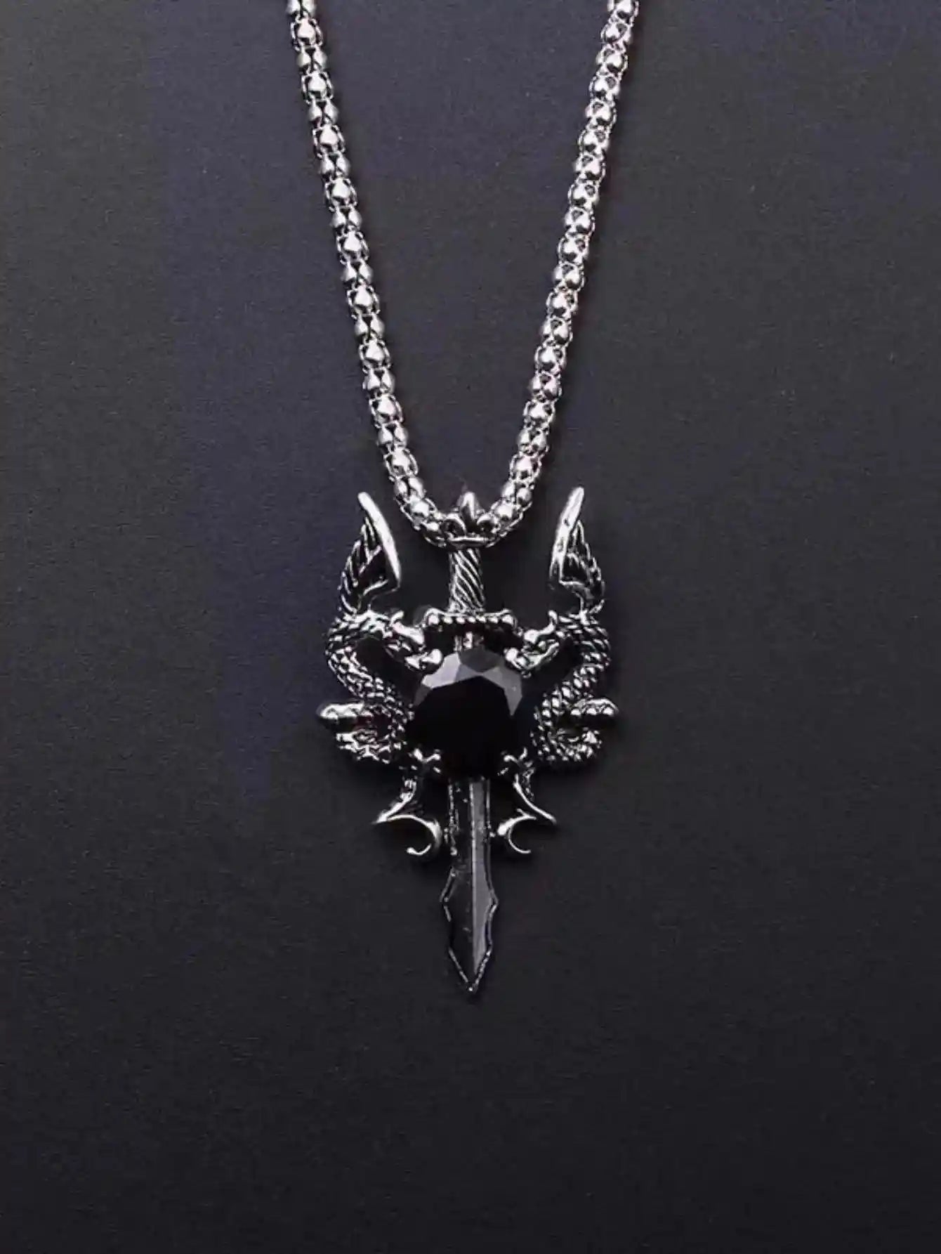 Gothic Style Ancient Silver-color Evil Dragon Gem Pendant Necklace - Pedlar's Attic
