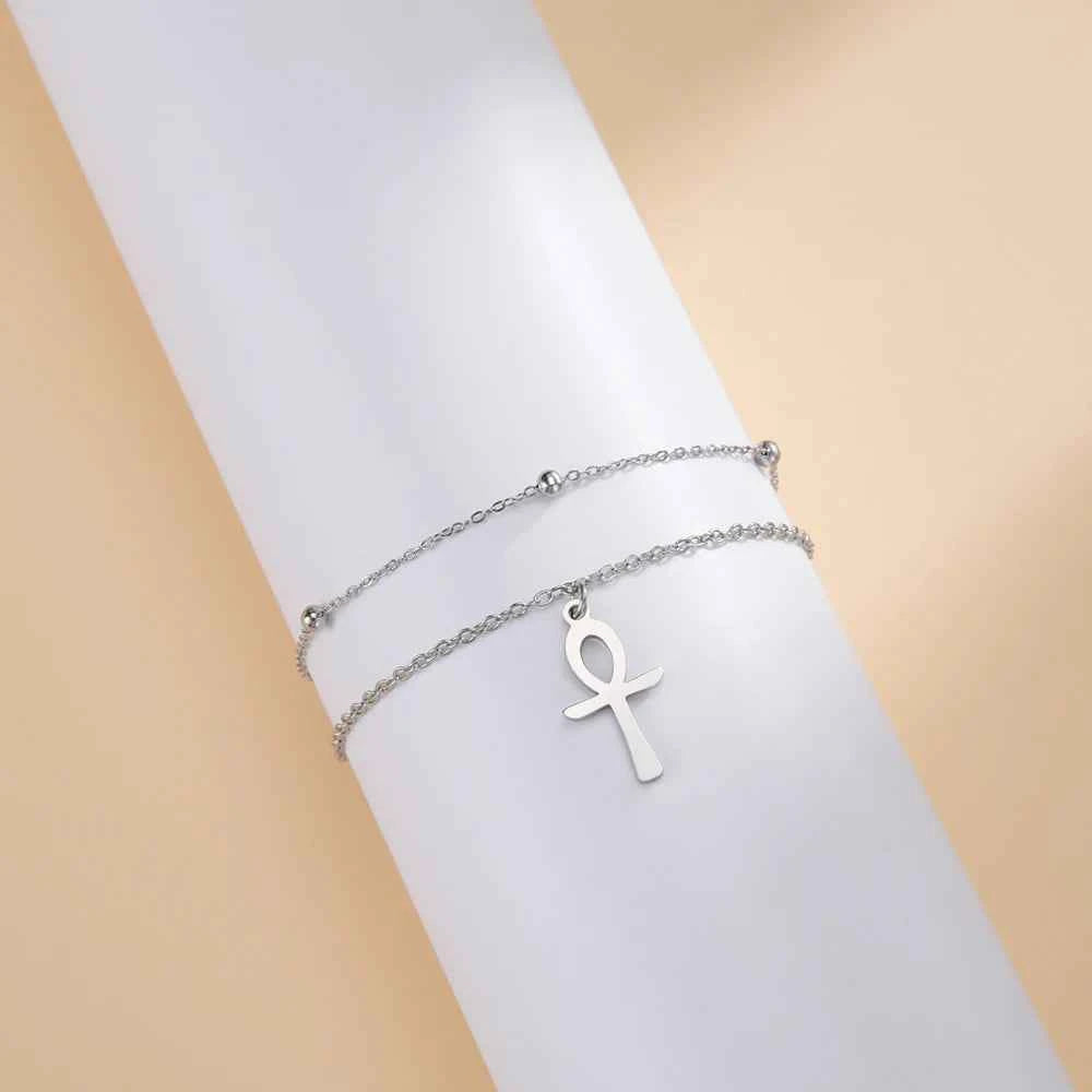 Dawapara Ankh Cross Bracelet Religious Ancient Egyptian Key To Life Prayer Amulet Supernatural Stainless Steel Jewelry