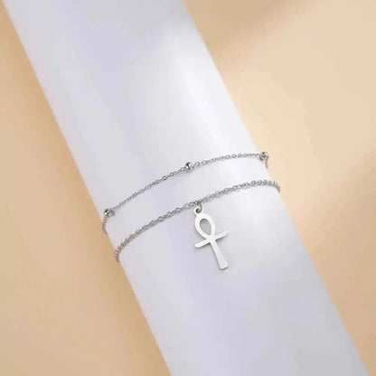 Dawapara Ankh Cross Bracelet Religious Ancient Egyptian Key To Life Prayer Amulet Supernatural Stainless Steel Jewelry - Pedlar's Attic
