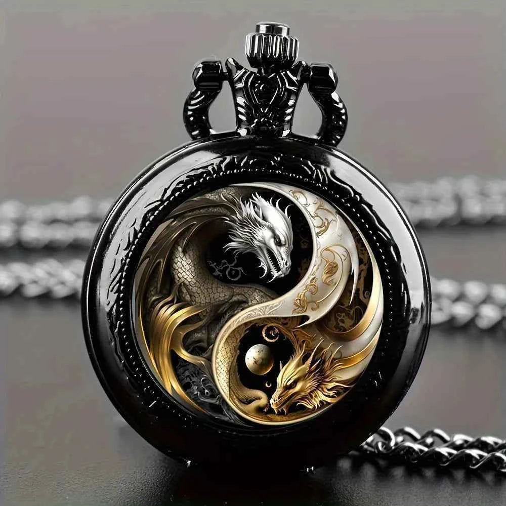 Retro Black Rose Quartz Pocket Watch