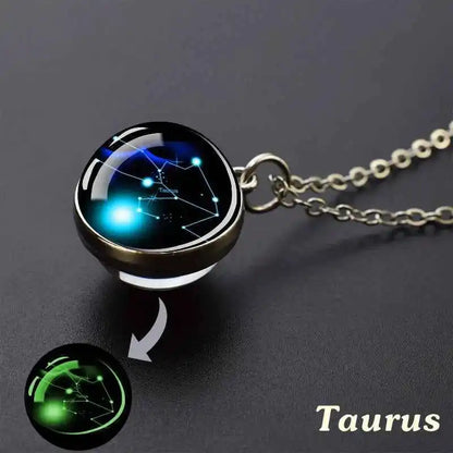 12 Constellation Necklace Starry Sky Luminous Zodiac Glass Ball Pendant Necklace Christmas Gift for Men Women - Pedlar's Attic