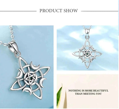 Celtic Knot Triple Moon Goddess Geometry Necklace - Pedlar's Attic