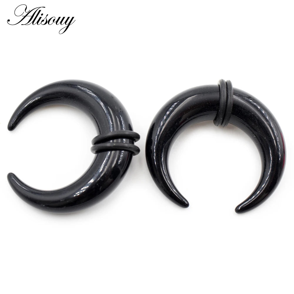 2pcs Acrylic C Sahpe Buffalo Horn Ear Pincher Septum Rings Piercing Black Ear Taper Stretcher Expander Body Jewelry 1.6mm-16mm - Pedlar's Attic
